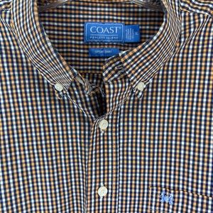 Coast Pawley’s Island Men’s Plaid Button Down Long Sleeve Shirt Orange Blue - XL